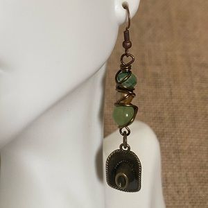 Western themed wire wrapped beaded earrings with charm